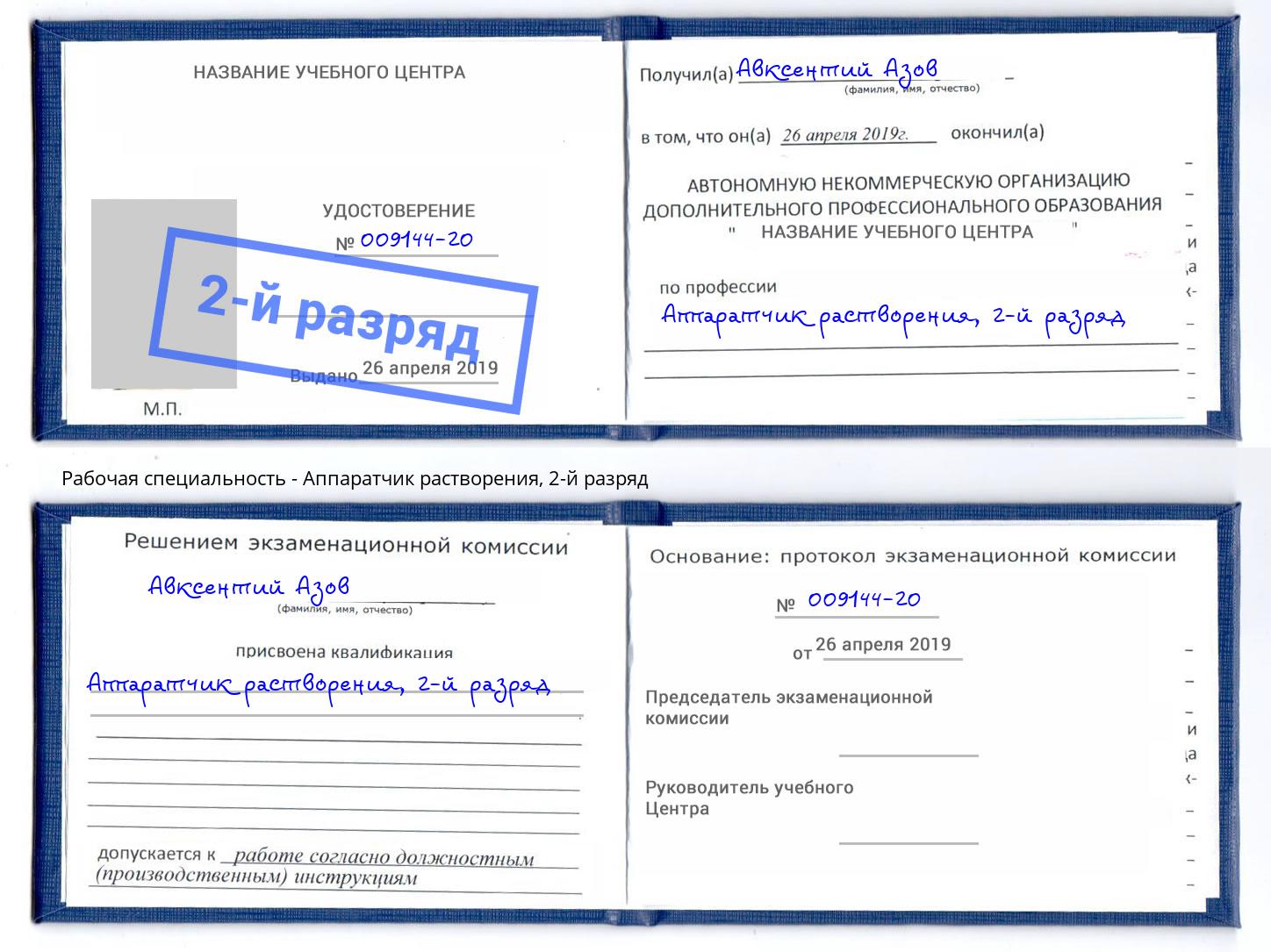 корочка 2-й разряд Аппаратчик растворения Уфа