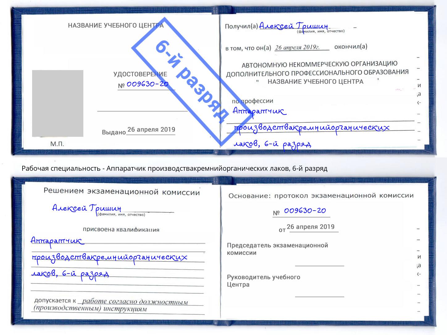 корочка 6-й разряд Аппаратчик производствакремнийорганических лаков Уфа