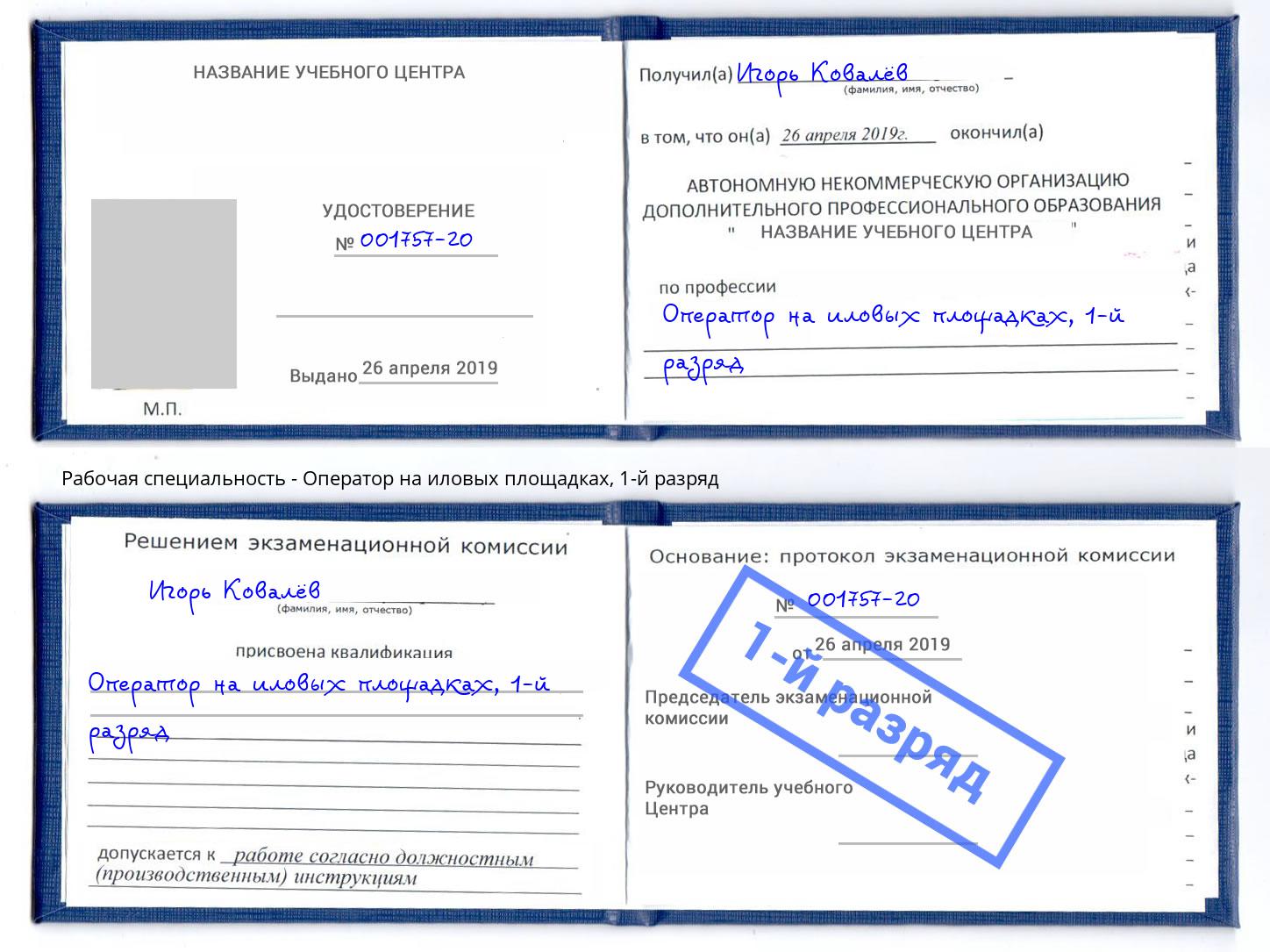 корочка 1-й разряд Оператор на иловых площадках Уфа