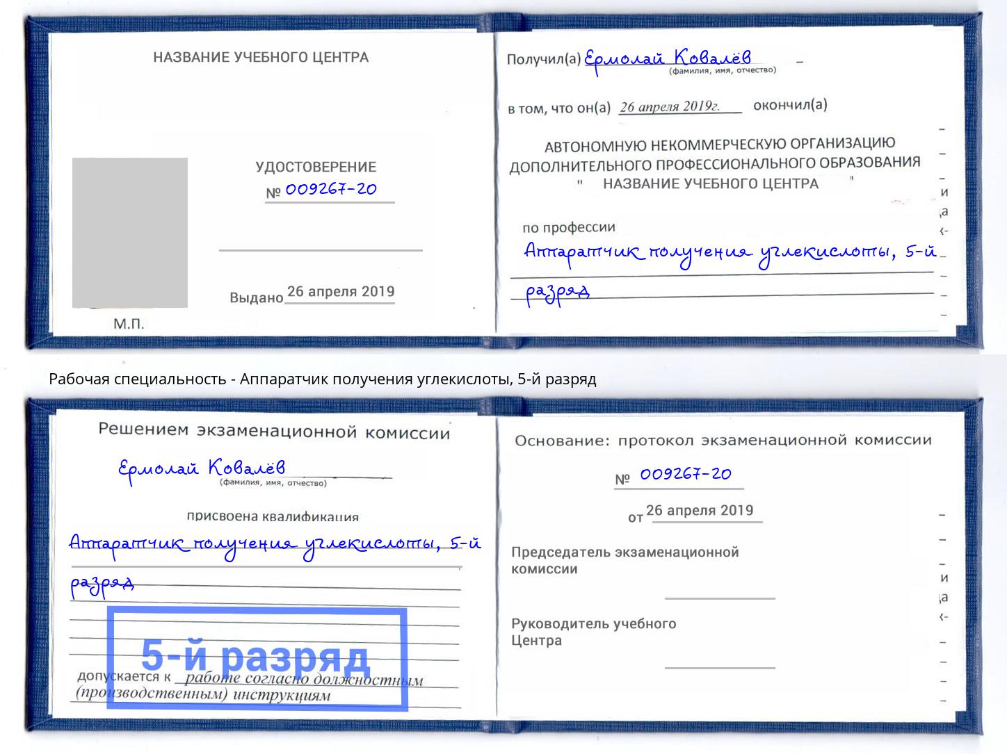 корочка 5-й разряд Аппаратчик получения углекислоты Уфа